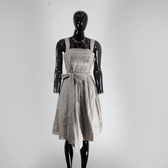 Zara Basic Beige Smocked Midi Dress with Tie Belt - Picture 1 of 5